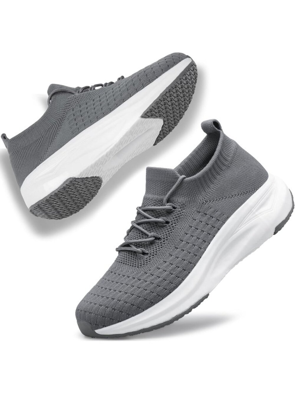 Womens Grey Polyester Slip on Walking Shoes Comfort Casual Running Sneakers - Picture 1 of 5